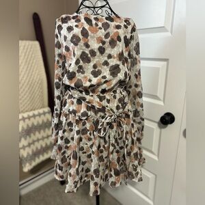 NWT Vici Taupe and Brown Floral Flutter Skirt Boho Dress